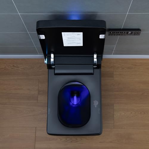 WOODBRIDGE Square Smart Bidet Toilet with Auto Open & Close, Foot Sensor, Auto Flush, Multiple Spray Modes, Heated Seat, Warm Water and Air Dryer, Auto LED Nightlight, Matte Black, EBT-MB03