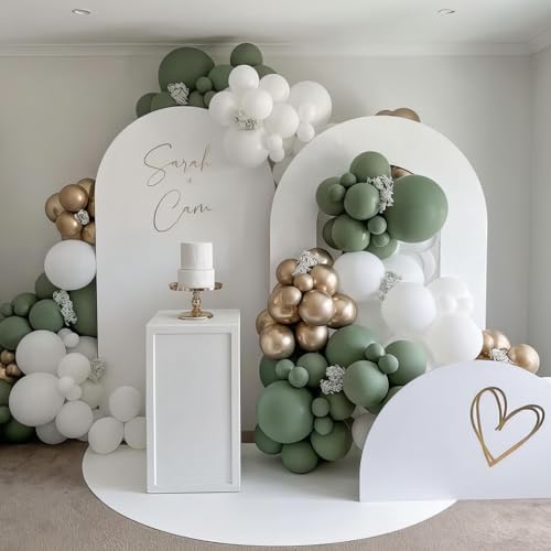 Sage Green Gold Balloons, 50Pcs 12 Inchs Green White Metallic Gold Confetti Balloons for Engagement Baby Shower Anniversary Boho Wedding Bridal Shower Graduation Birthday Party Decorations