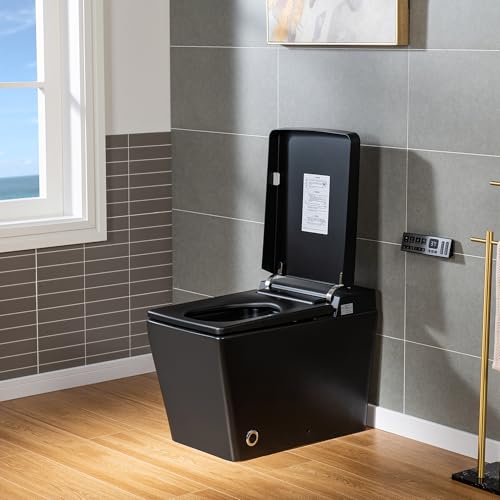 WOODBRIDGE Square Smart Bidet Toilet with Auto Open & Close, Foot Sensor, Auto Flush, Multiple Spray Modes, Heated Seat, Warm Water and Air Dryer, Auto LED Nightlight, Matte Black, EBT-MB03