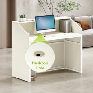 LITTLE TREE 47-Inch Reception Desk with Counter, White Front Desk Reception Room Table, Retail Counter for Checkout, Modern Welcome Desk for Lobby, Office, Beauty Salon