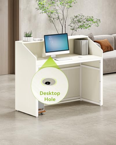 LITTLE TREE 47-Inch Reception Desk with Counter, White Front Desk Reception Room Table, Retail Counter for Checkout, Modern Welcome Desk for Lobby, Office, Beauty Salon