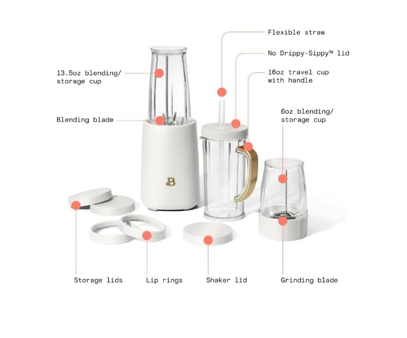 GenericBeautiful Personal Blender Set with 12 Pieces, 240 W, White Icing by Drew Barrymore