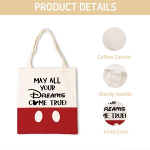 NRUDMMY Canvas Tote Bag for Women, Disney Theme Tote Bag, May All Your Dreams Come True! Disney Canvas Tote Bag, Reusable Canvas Tote Bag, Cute Tote Bags for Women, Double-Sided Printed Tote Bag