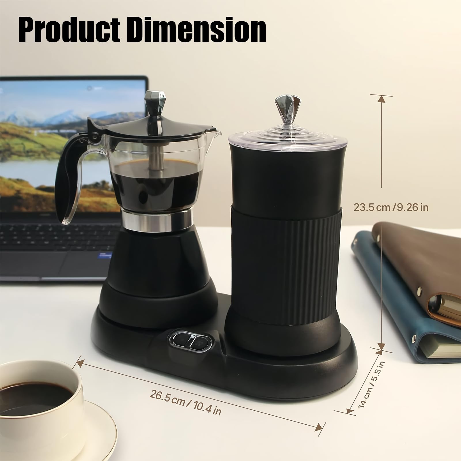 DITOSH All-Round Coffee Companion Electric Moka Pot & Milk Frother 2-in-1 Machine Aluminium Material One-touch Operation Milk Froth Fine and Dense Black 110V