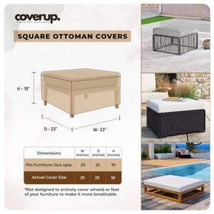 COVERUP 1000 D Heavy Duty Square Ottoman Cover | 3 Yrs Warranty | Outdoor Patio Furniture Covers | Waterproof | Covers With UV Resistance | Windproof | Buckle Straps - 23"W x 23"D x 19"H | Pack of 1