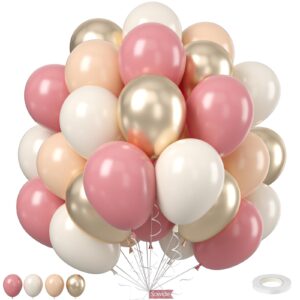 dusty pink white balloons, 50pcs 12 inchs blush pink sand white metallic gold balloons for girls princess birthday party wedding anniversary bridal engagementl baby shower decorations