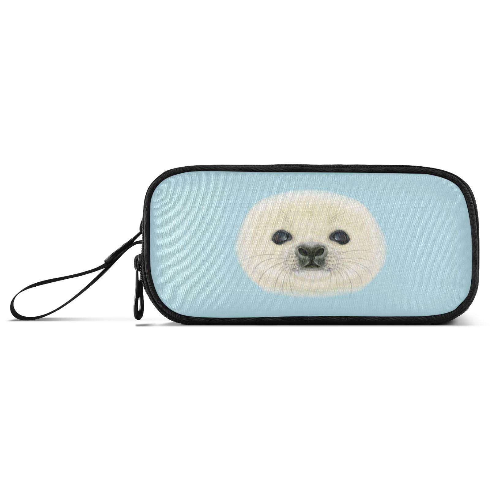 Gredecor Big Capacity Pencil Case for Girls Boys Harp Seal Baby Blue Kids Pouch Bag Pen Boxes with Zipper Stationery Bag Supplies for School Office