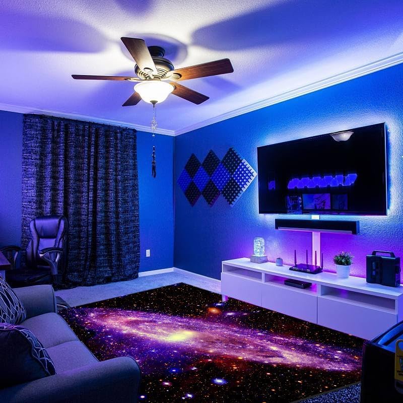 EISKBC Blacklight Galaxy Area Rug, Neon UV Reactive Space Glitter Starry Throw Rug, Fluorescent Universe Night Sky Nebula Floor Mat Carpet, Glow in The Dark Room Decor for Women Kids 70x47inch