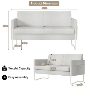 VOWNER Loveseat Sofa, 51" W Small Sofa Couch for Living Room, Modern Couches with Iron Legs, Linen Fabric Bedroom Small Couch for Small Space, Apartment, Office (Pearl Grey)