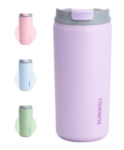 sunwill insulated coffee mug with lid, leakproof travel coffee tumbler cups, 12 oz iced coffee cup powder coated lavender