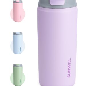 SUNWILL Insulated Coffee Mug with Lid, Leakproof Travel Coffee Tumbler Cups, 12 oz Iced Coffee Cup Powder Coated Lavender