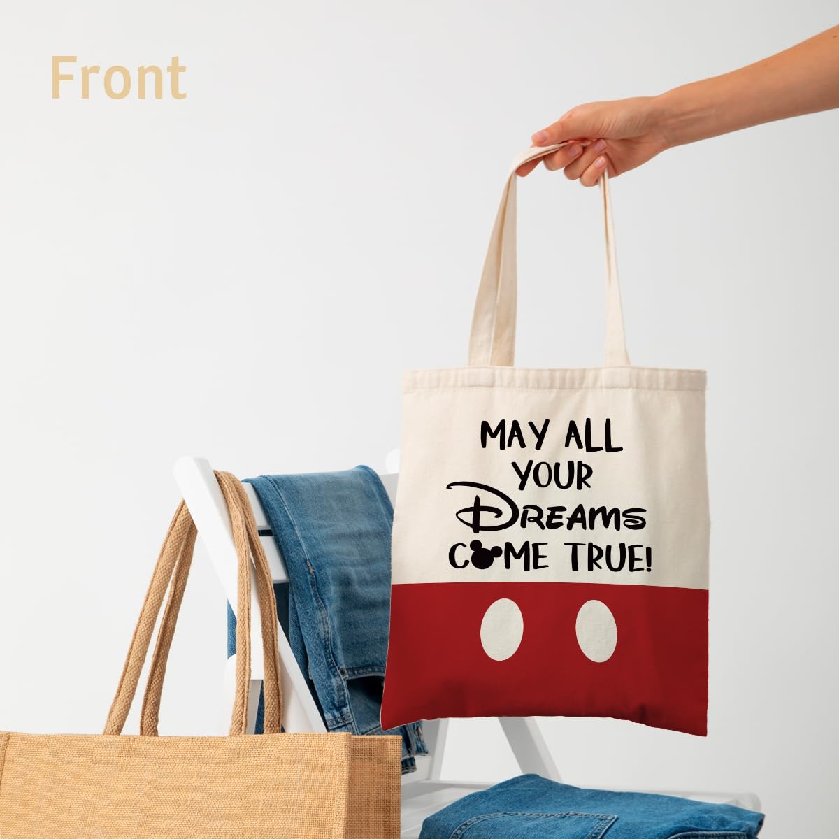 NRUDMMY Canvas Tote Bag for Women, Disney Theme Tote Bag, May All Your Dreams Come True! Disney Canvas Tote Bag, Reusable Canvas Tote Bag, Cute Tote Bags for Women, Double-Sided Printed Tote Bag