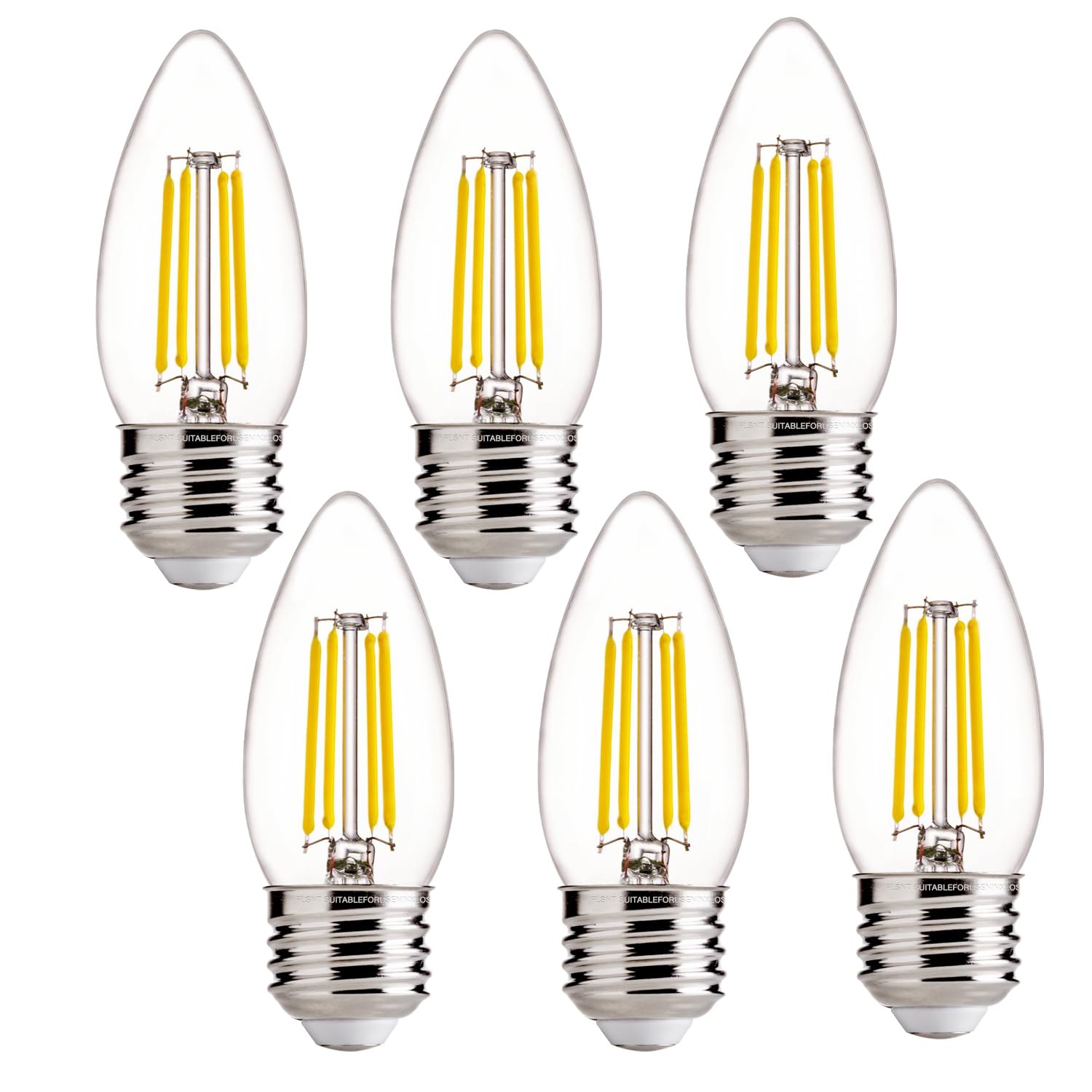 FLSNT 60W Equivalent LED Chandelier Light Bulbs, Dimmable LED B11 E26 Candelabra Base Bulbs, 3500K Natural White, 550LM, 6 Pack