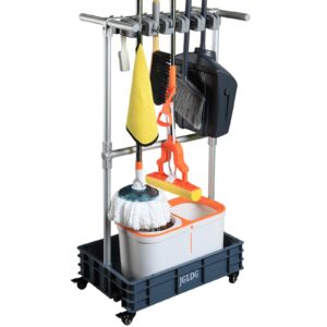 jgldg mobile mop and broom holder，efficient storage solution for cleaning tools keep your tools handy and organized