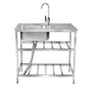 outdoor utility sink,free standing stainless steel laundry tub, single bowl portable washing hand basin station,with cleaning table&storage shelves for garage, restaurant, kitchen,camping, backyard(do