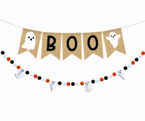 ptfny halloween banner burlap boo banner ghost felt ball banner happy halloween banner halloween decor for party halloween birthday decorations