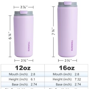 SUNWILL Insulated Coffee Mug with Lid, Leakproof Travel Coffee Tumbler Cups, 12 oz Iced Coffee Cup Powder Coated Lavender