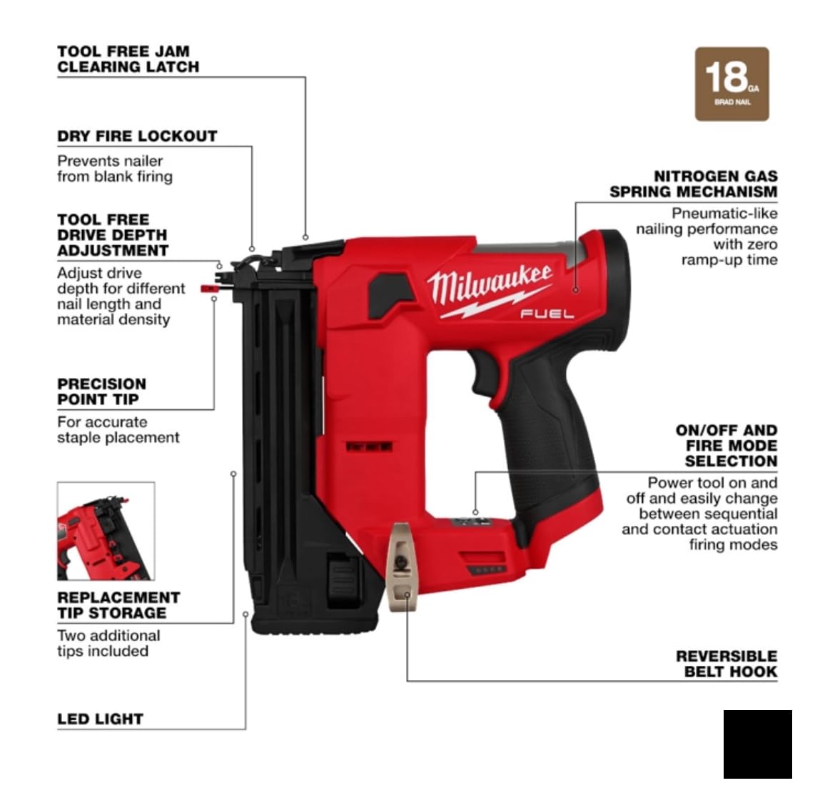 M12 FUEL 12-Volt Lithium-lon Brushless Cordless 18-Guage Compact Brad Nailer (Tool Only)