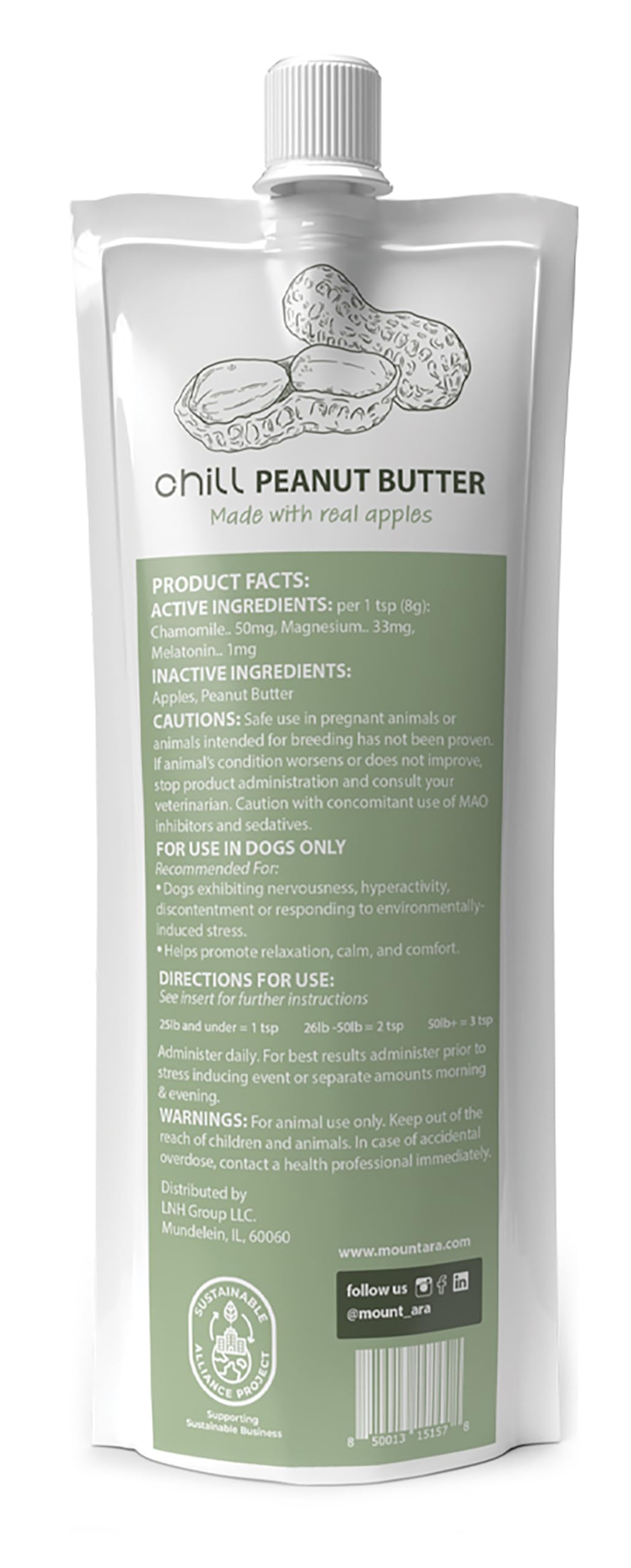 Calming Peanut Butter for Dogs – Dog Calming Peanut Butter with Chamomile, Melatonin, Magnesium and Apple, Helps Reduce Anxiety in Dogs, 8 Ounces