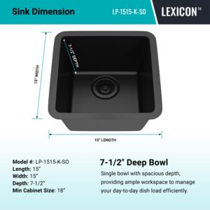 15" x 15" Quartz Kitchen Sink, Single Bowl Kitchen Sink, bar sink,Drop in Kitchen Sink, Granite Composite Kitchen Sink, Undermount Sink, Galaxy Black kitchen Sink, LP-1515-K-SO