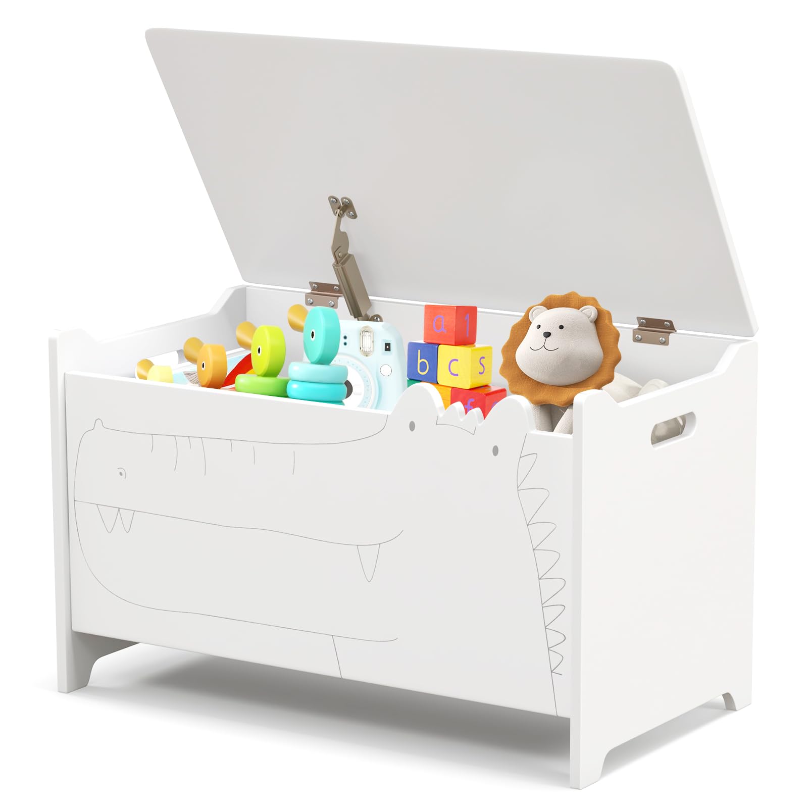 HONEY JOY Kids Wooden Toy Box, 3-in-1 Large Toy Trunk Chest w/Flip-Top Lid, Safety Hinge & Cut-out Handle, Storage Bench, Toddler Furniture for Playroom Bedroom, Gift for Boys Girls (White)