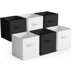 sorbus foldable storage cubes - 6 pack, 11 inch, black and white, fabric, foldable, storage and organization, versatile use, collapsible storage, lightweight and durable