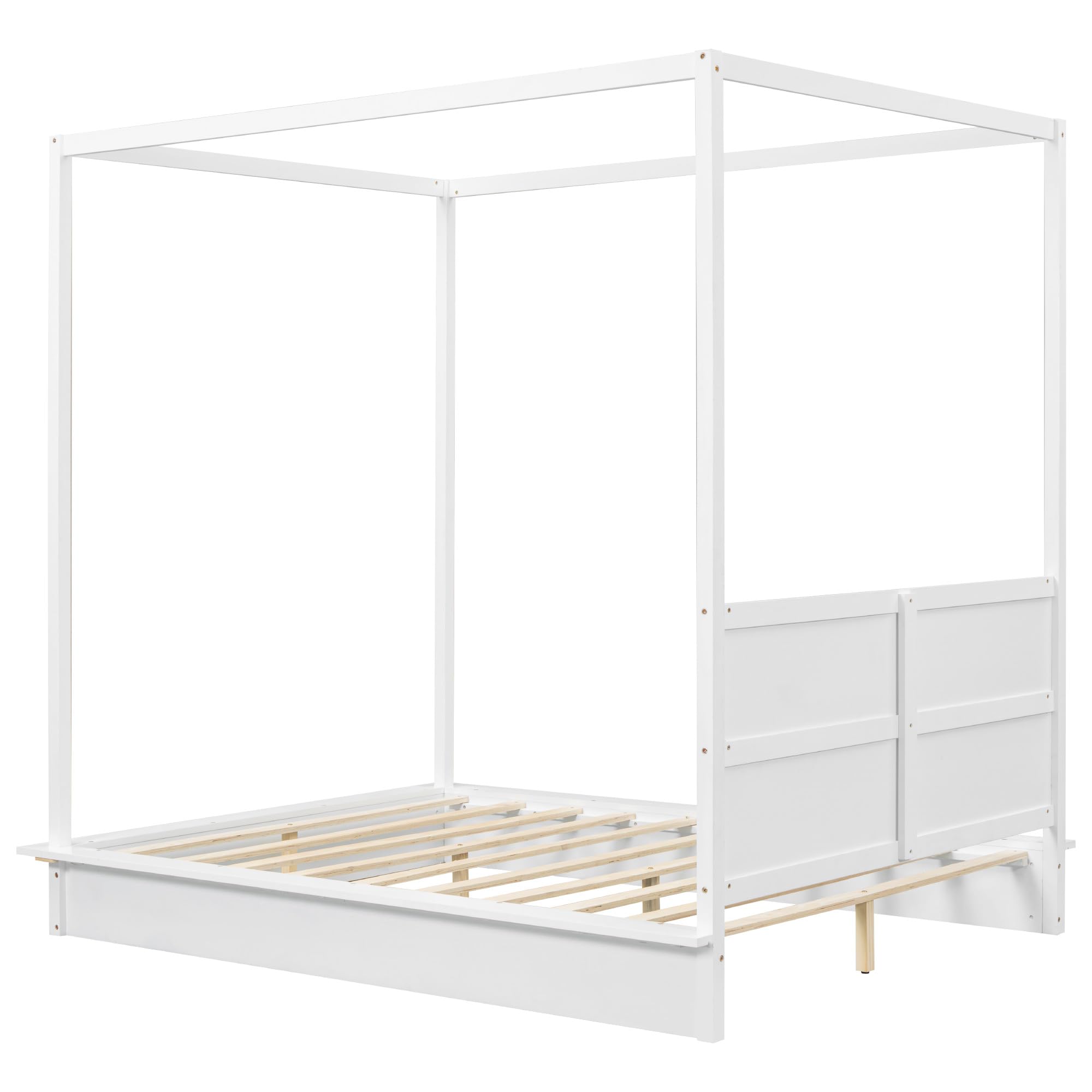 Harper & Bright Designs Full Size Canopy Bed with LED Lights, Wooden Full Platform Bed Frame with Support Slats, No Box Spring Needed, White