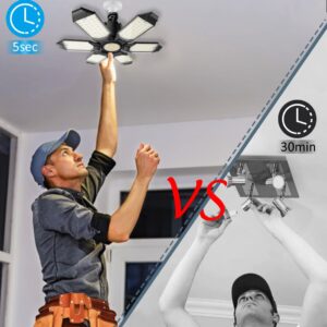 GHUSTAR LED Garage Light, 2 Pack Total 24000Lm Screw in Rotatable LED Shop Light for Barn Ceiling, Shed Angled Roof 6500K Bright Basement Lamp Fit for E26 Bulb Socket for Workshop, Attic, Utility