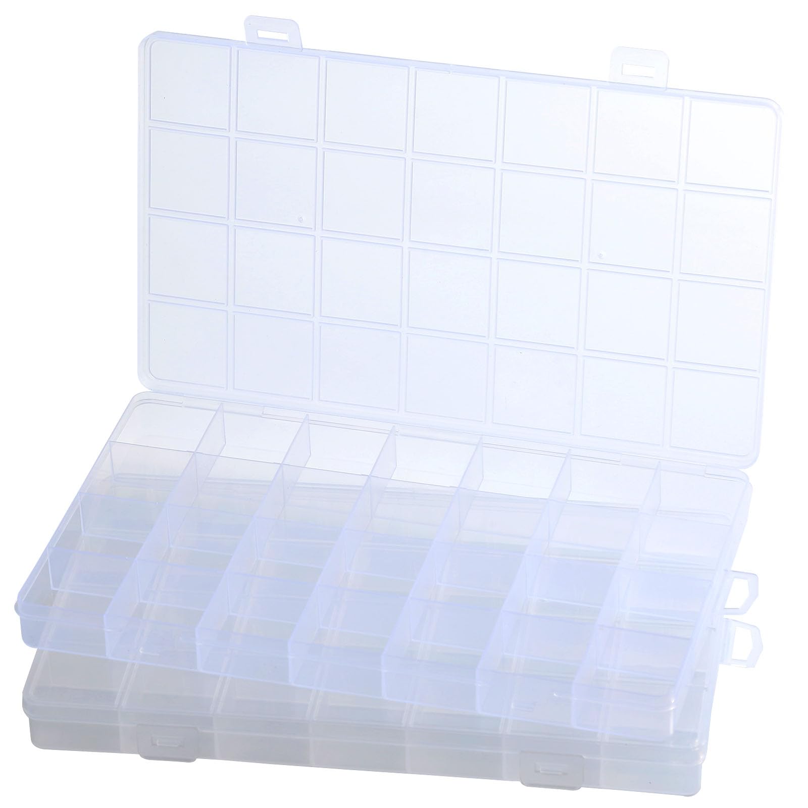 QYING 2Pack 28 Grids Plastic Organizer Box,Clear Beads Organizers Storage Box with Fixed Dividers,Acrylic Organizers Box for Jewelry,Beads,Earrings,and Art DIY Craft