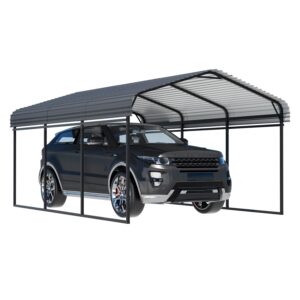 ebe 10 x 15 ft metal carport, heavy duty carport with galvanized steel roof, outdoor carport canopy garage shelter shade for car, suv, truck and boats