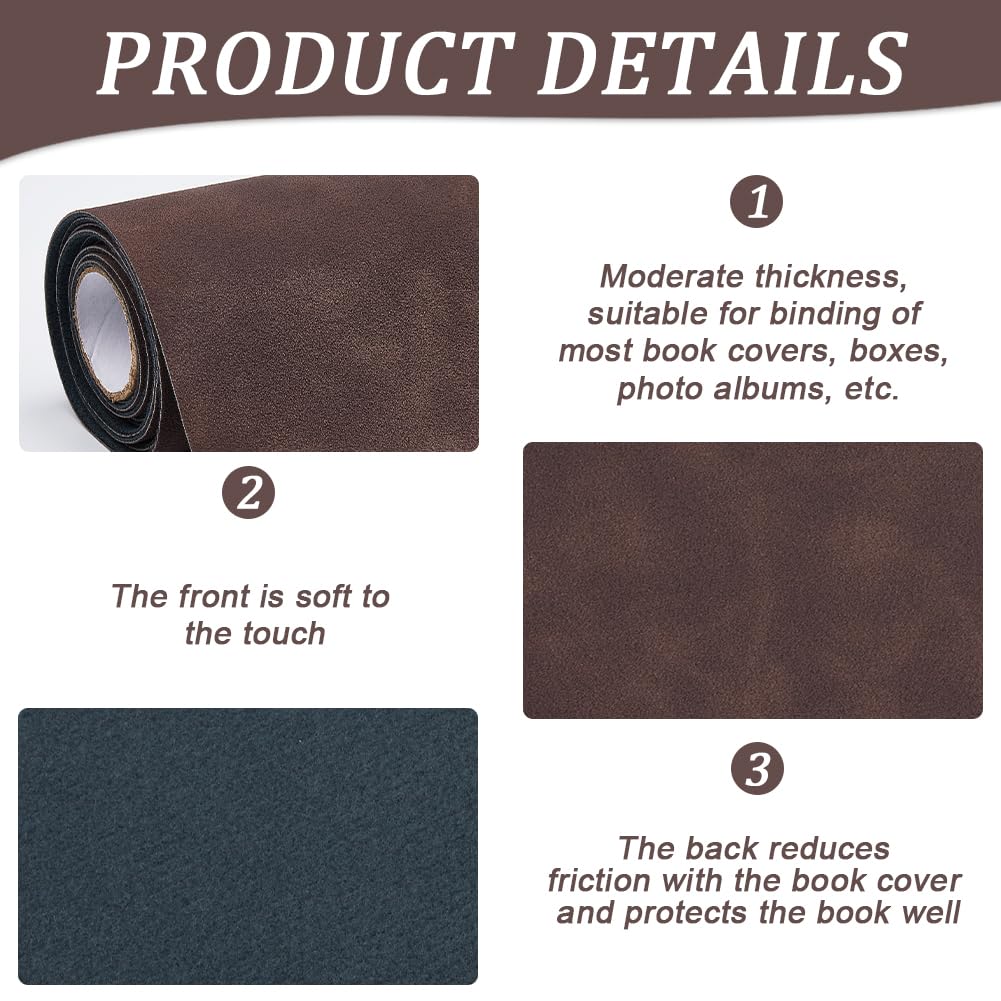 CRASPIRE 51 x 11.8in Book Cloth Fabric Suede Leather Fabric Surface Non-Woven Base Dark Brown for Books Binding Covering Protector A4-A8 Bookcover Album Scrapbooking DIY Bookcloth Bookbinding Supplies