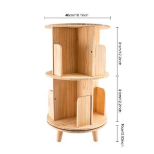 BYGOVICE Pine Wood Rotating Bookshelf Tower with 2 Tiers, Spinning Bookshelf 360 Display Floor Standing, Multi-Functional Bookshelf Organizer for Corridors, Balconies, Living Rooms, Study Rooms