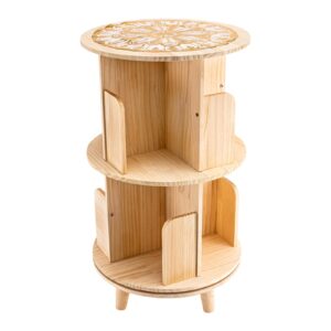 bygovice pine wood rotating bookshelf tower with 2 tiers, spinning bookshelf 360 display floor standing, multi-functional bookshelf organizer for corridors, balconies, living rooms, study rooms