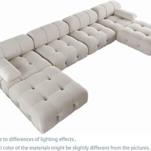 JACH 138" Modular Sectional Couch, U-Shaped Minimalist Velvet Sofas with Chaise Ottomans, Convertible Modern Deep 6-Seat Sofas Furniture for Living Room, Apartment (Beige)