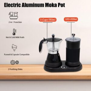 DITOSH All-Round Coffee Companion Electric Moka Pot & Milk Frother 2-in-1 Machine Aluminium Material One-touch Operation Milk Froth Fine and Dense Black 110V