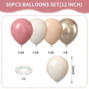 Dusty Pink White Balloons, 50Pcs 12 Inchs Blush Pink Sand White Metallic Gold Balloons for Girls Princess Birthday Party Wedding Anniversary Bridal Engagementl Baby Shower Decorations