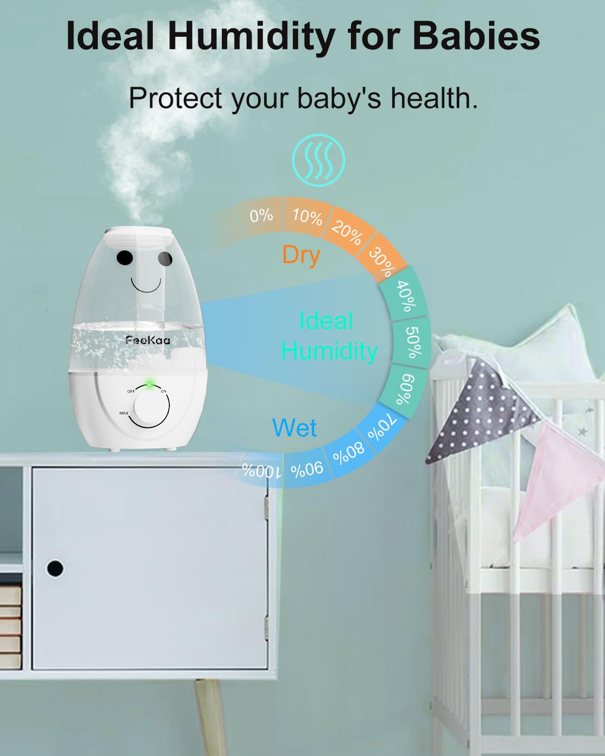 Feekaa Baby Humidifiers for Bedroom Nursery, Cool Mist Air Humidifier with Diffuser, Small Humidifier for Baby Nursery Plants & Home, BPA Free, Quiet, 24H