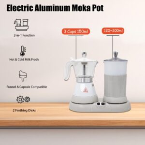 DITOSH All-Round Coffee Companion Electric Moka Pot & Milk Frother 2-in-1 Machine Aluminium Material One-touch Operation Milk Froth Fine and Dense White 110V