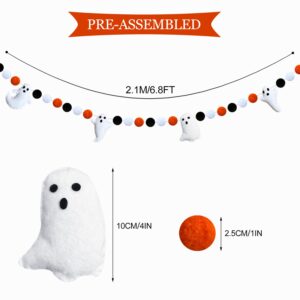 PTFNY Halloween Banner Burlap Boo Banner Ghost Felt Ball Banner Happy Halloween Banner Halloween Decor for Party Halloween Birthday Decorations