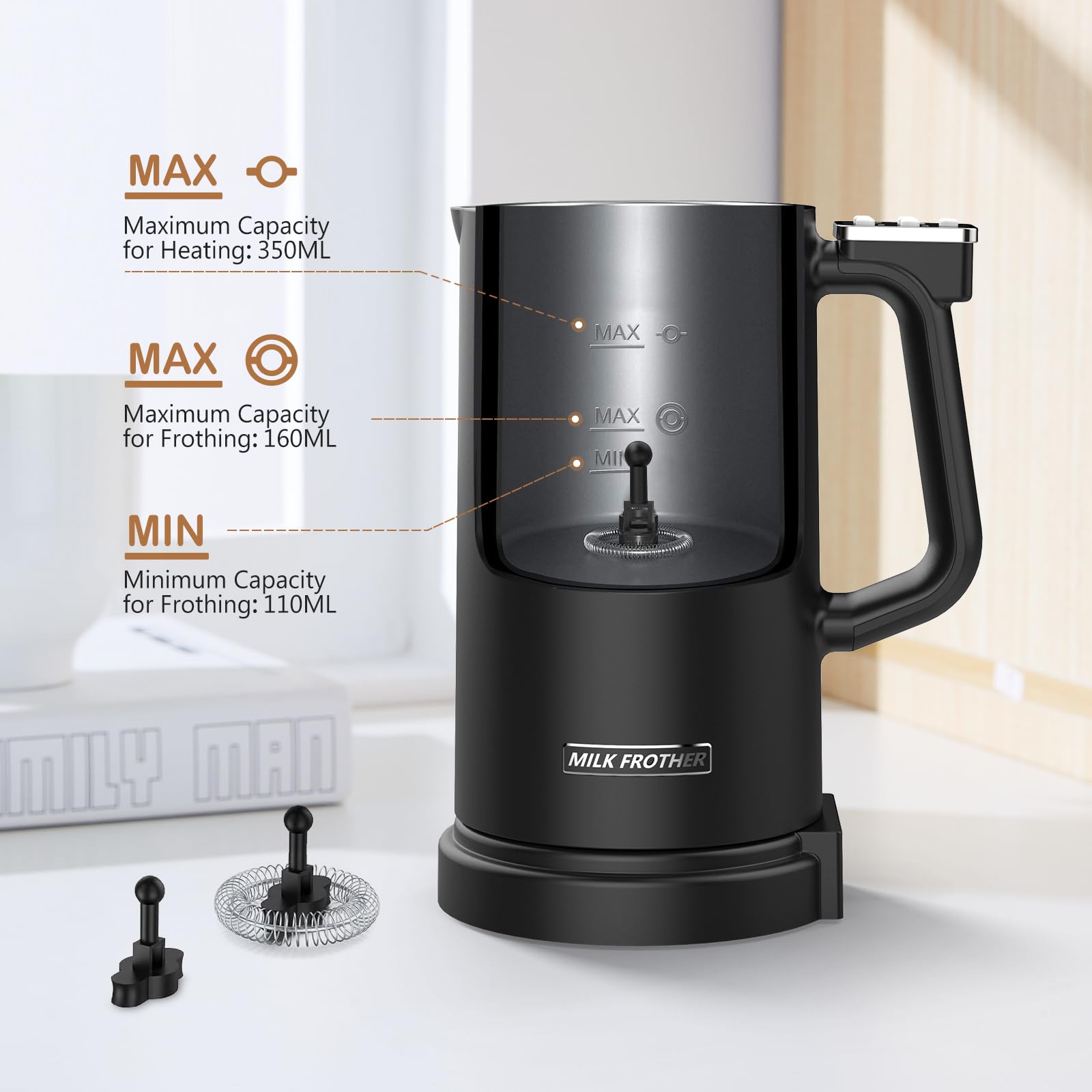 Milk Frother and Steamer 4 in 1, Electric Coffee Frother Automatic Milk Frothers, Coffee Heater Milk Warmer and Cold Foamer Frother with Temperature Control for Latte, Cappuccino, Macchiato