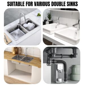 Expandable Flexible 1 1/2" or 1 1/4" Pipe Kit for Double Kitchen Sink with Anti-Odor Sealing, All-In-One Drain Kit for Double Bowl Sinks, Space Saving, Suitable for Kitchen, Bathroom, and Restroom