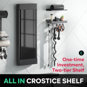 Crostice 2-Tier Metal Shelf Compatible with Tonal Accessories, Floating Shelf Organizer for Home Gym Storage, T-Locks Adapter Bracket Hanger, Gym Rack Wall Mounted with Hooks, Workout Shelf Holder