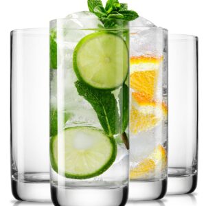 LUNA & MANTHA Highball Glasses Set of 4, 13oz Drinking Glasses Lead-Free Crystal Tall Water Glasses for Mojito, Tom Collins, Iced Tea, Gin & Tonics, Home Bar, Birthdays, Housewarming Gift, Clear