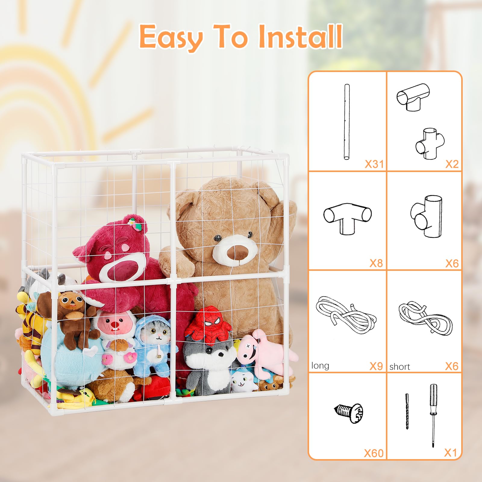 LIANTRAL Stuffed Animal Storage Organizer Zoo Stuffed Animal Holder Large Plush Storage Shelf with Elastic Band for Nursery Playroom Bedroom, Living Room Chests & Organizers, White