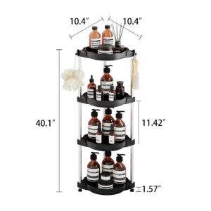 MOSAMNI Corner Shower Caddy Standing, 4-Tiers Rotating Shower Organizer Shelves Stand with Hooks, Large Floor Shower Shelf Bath Holder Rack Storage for Home Bathroom Kitchen Decor, Black