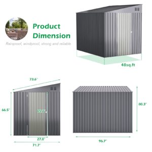 AECOJOY Shed Lean to Storage Shed, Outdoor 6' x 8' Metal Wall Side Bike Shed & Outdoor Storage, Garden Storage Cabinet for Backayrd, Patio and Outdoor Use in Dark Grey