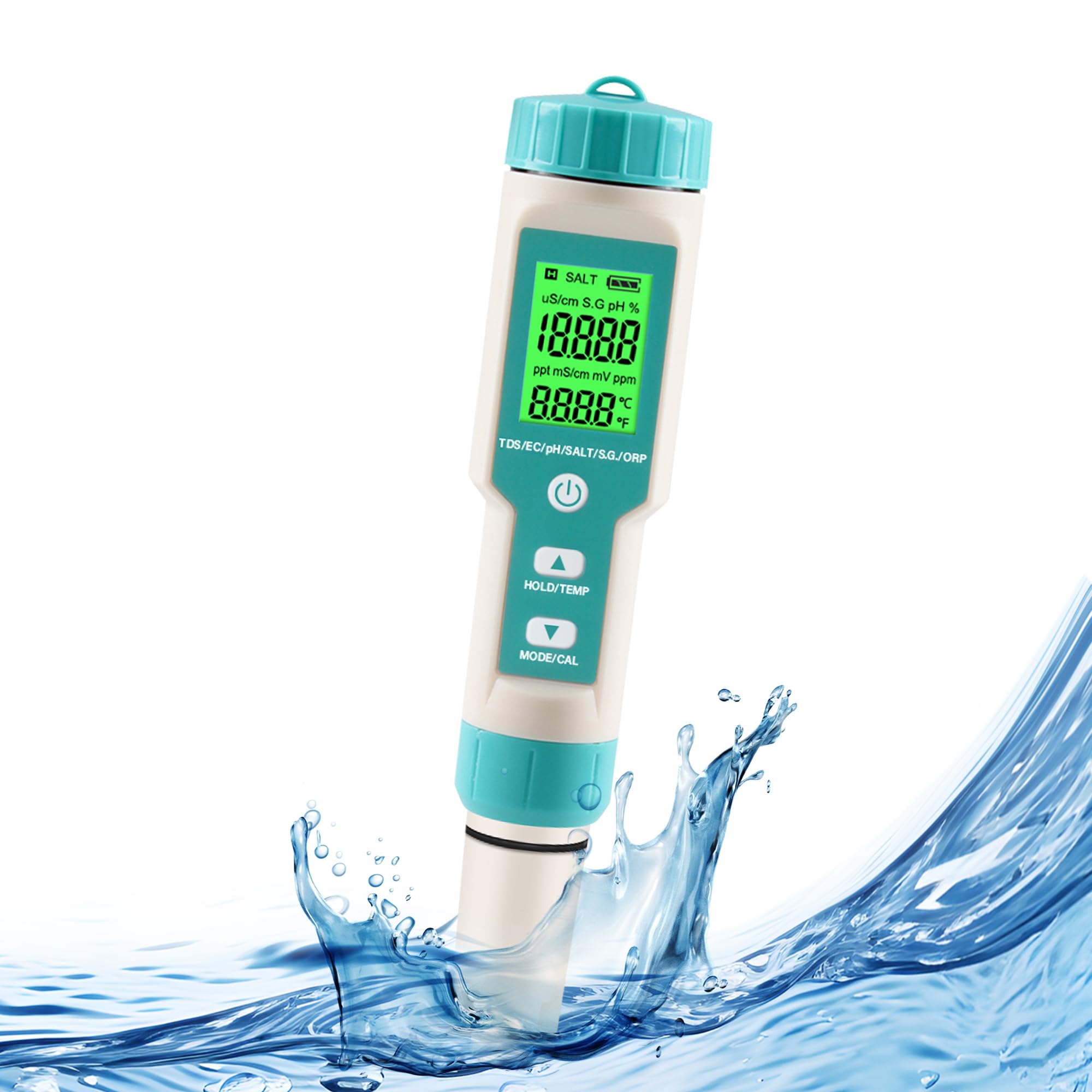 pH Meter for Water 7 in 1 PH/TDS/EC/Salt/S.G/ORP/Temp Meter,pH Tester Digital Backlit Waterproof LCD,TDS Meter EC Meter PPM Meter Suitable for Pools, Drinking Water, Aquariums, Hydroponic Cooking.