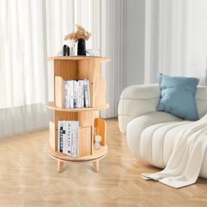 BYGOVICE Pine Wood Rotating Bookshelf Tower with 2 Tiers, Spinning Bookshelf 360 Display Floor Standing, Multi-Functional Bookshelf Organizer for Corridors, Balconies, Living Rooms, Study Rooms