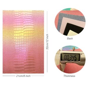 8 x 12 inches Holographic Iridescence Crocodile Faux Leather Sheets, 7pcs A4 Shiny Alligator Textured Synthetic Leather Fabric for Crafts Making Leather Earrings, Bows,Sewing ﻿