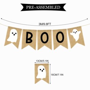 PTFNY Halloween Banner Burlap Boo Banner Ghost Felt Ball Banner Happy Halloween Banner Halloween Decor for Party Halloween Birthday Decorations